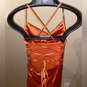 NWT PLT Rust Strappy Back Satin Midi Dress
